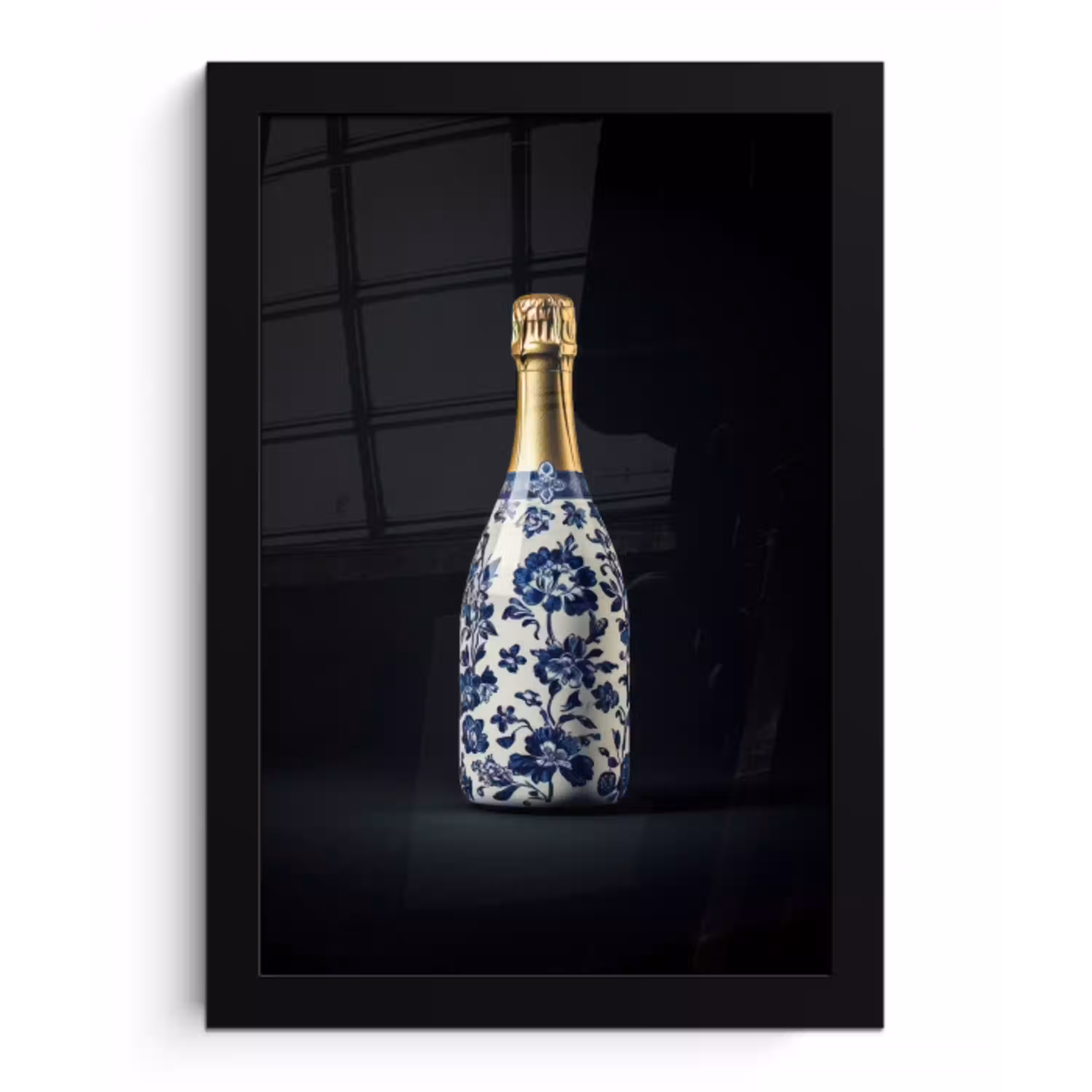 Champagne - Bloemen - Goud - Chique fotolijst zwart zonder passe partout klein -3d