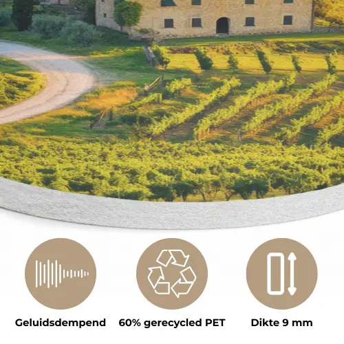 Toscane - Landschap - Wijngaarden Akoestische PET Vilt - Rond klein -closeup_NL