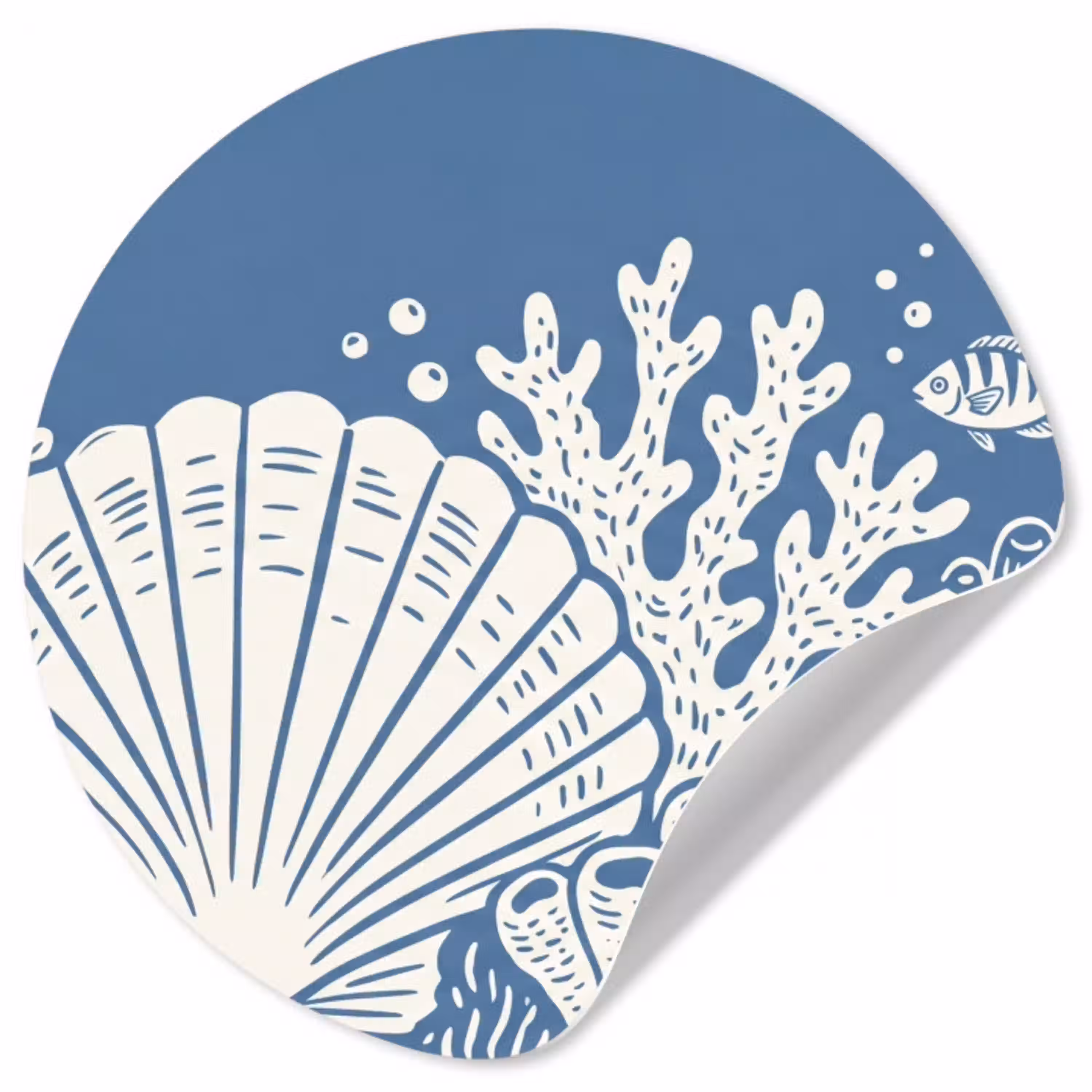 Zeeleven - Koraal - Schelp - Vis - Illustratie - Onderwater Wandcirkel behangsticker klein -3d