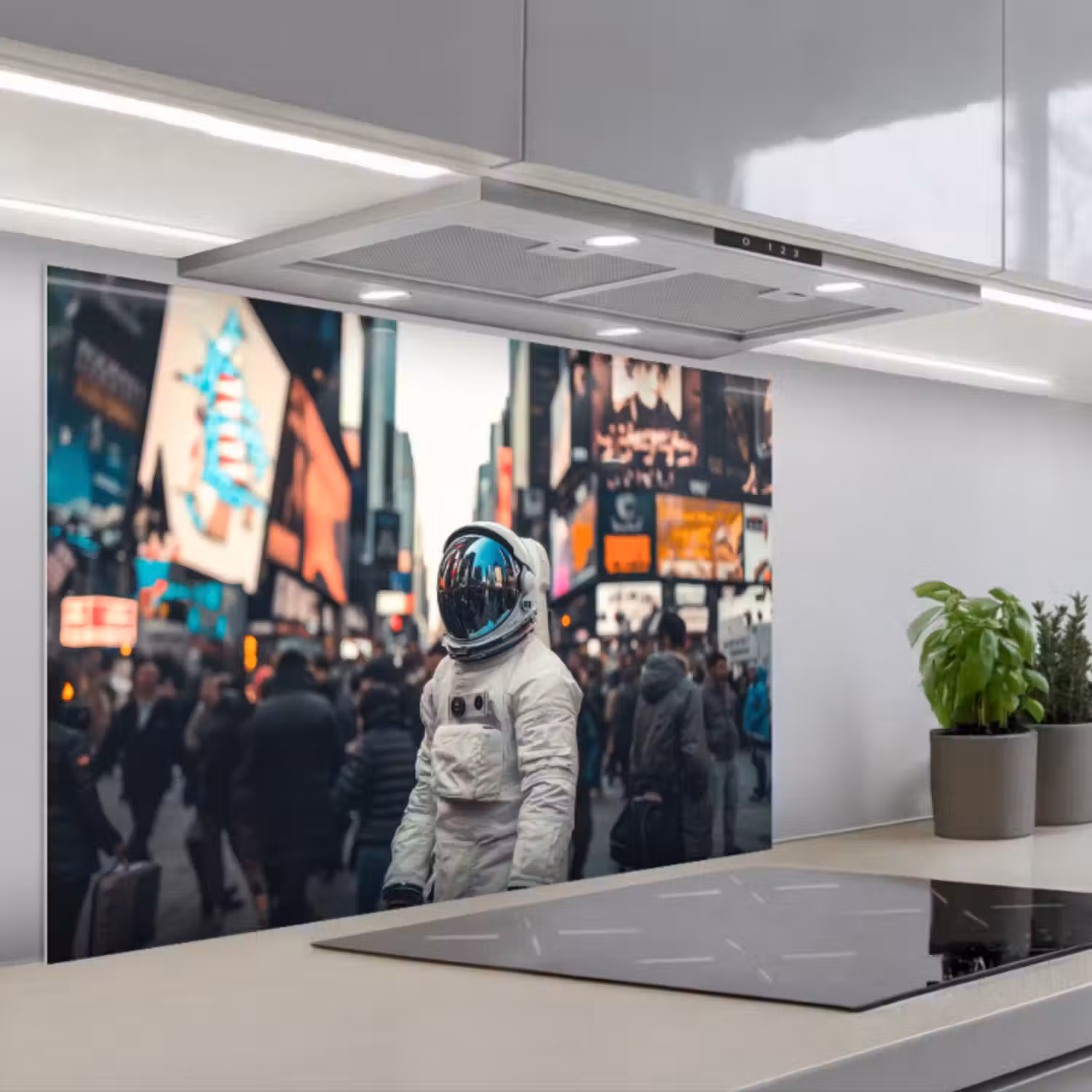 Spatscherm keuken - Stad - Mensen - Astronaut - Wit