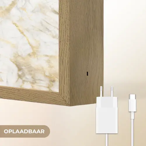 Marmer - Wit - Expressief - Goudaccenten Light Box met batterij (Wandlamp) middel 907 -USP_websiteoplaadbaarNL