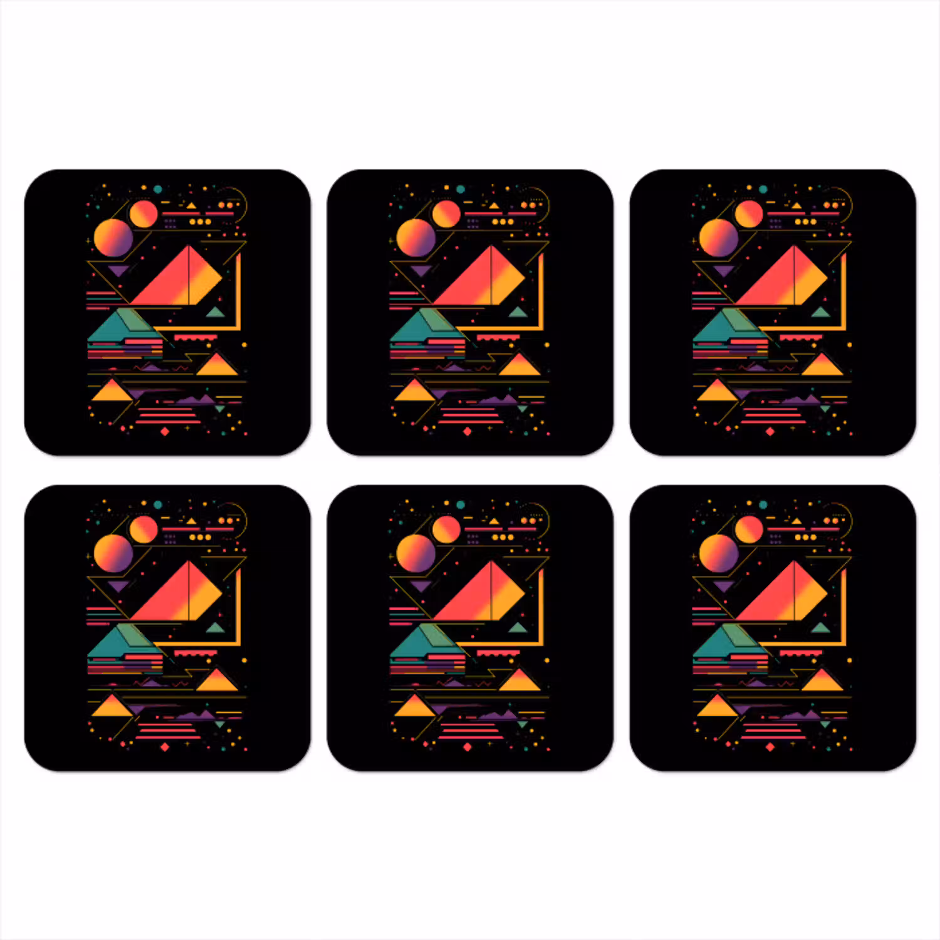 Piramides - Cirkels - Neonkleuren - Geometrisch onderzetter kurk middel -3d