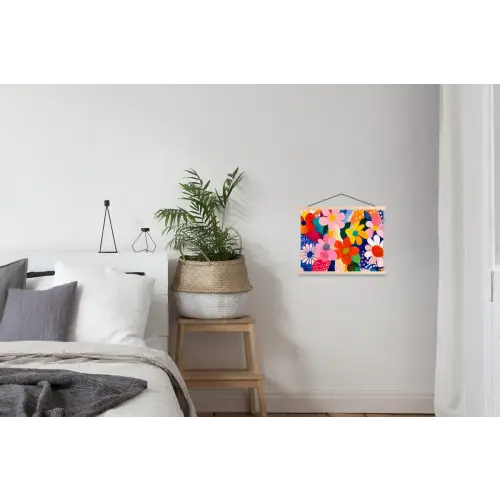 Bloemen - Kleurrijk - Stippen textielposter latten blank klein -woonkamer