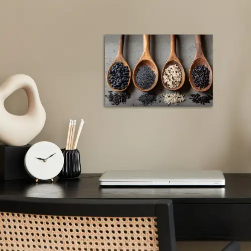 Houten - Lepels - Rijst - Zaden poster papier klein -sfeer1