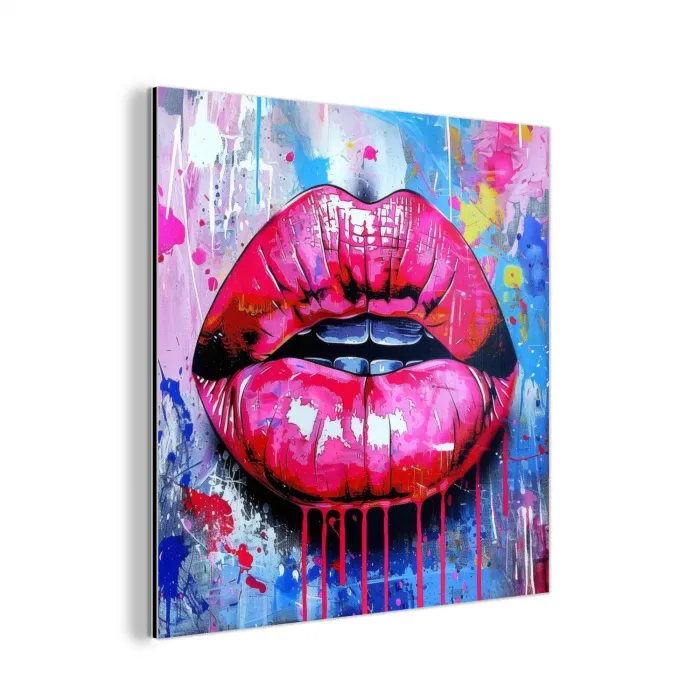 Graffiti - Lippen - Felroze - Geschilderd aluminium wit klein -3d