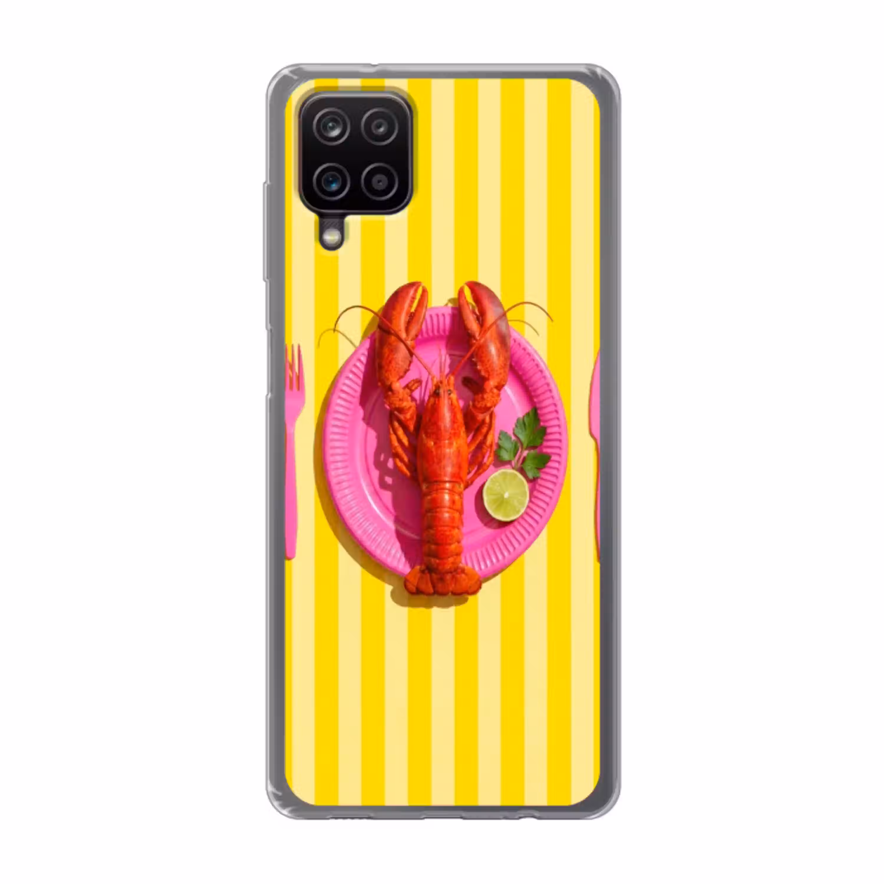 Eten - Roze - Geel - Modern - Culinaire Telefoonhoesje Samsung Galaxy A12 klein -3d