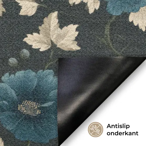 Botanisch - Bloemen - Blauw Deurmat klein 898 -antislip_NL