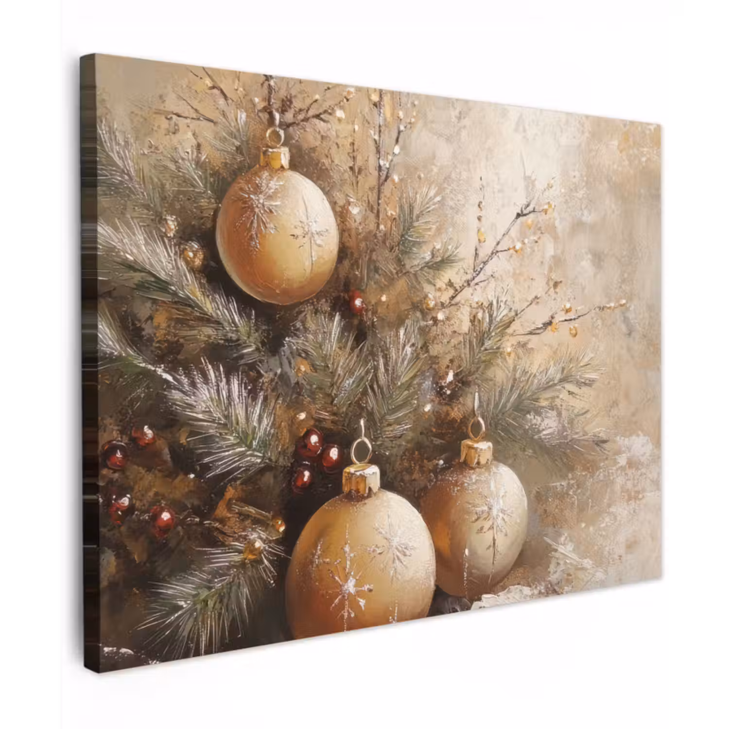 Canvas schilderij - Kerst - Kerstballen - Beige - Goud