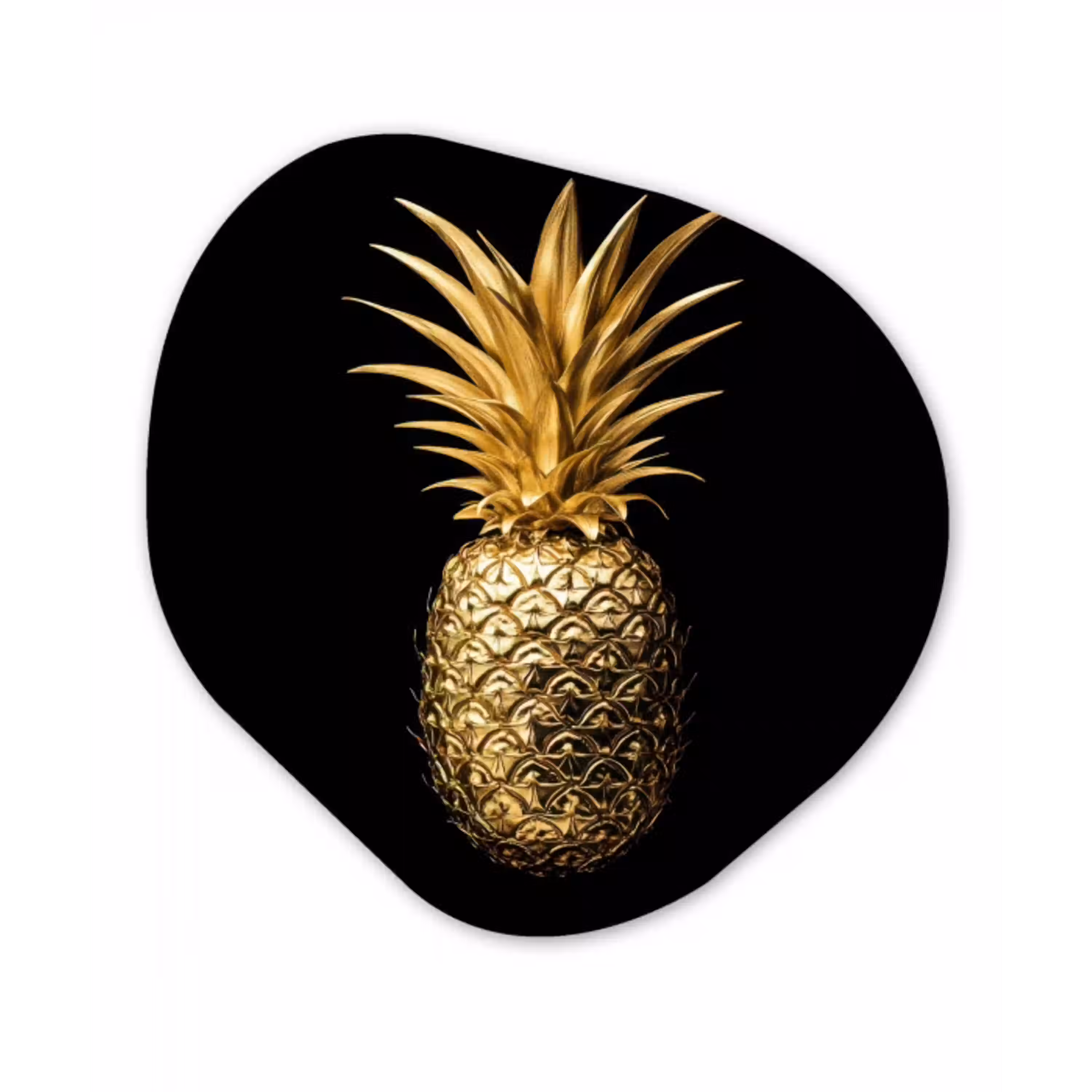 Ananas - Zwart - Goud - Luxe Wandcirkel Organisch Aluminium middel -3d