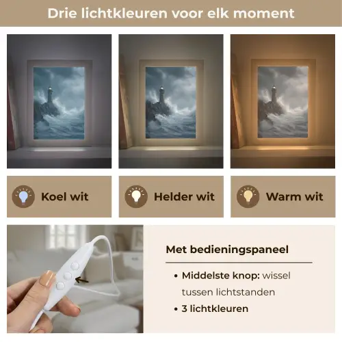 Rotsen - Vuurtoren - Golven - Klliffen Light Box met kabel (Tafellamp) klein -USP_lichtkleurNL