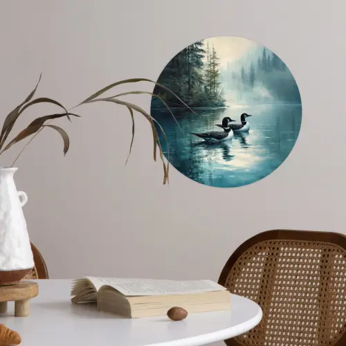 Bos - Water - Eenden - Mistig Wandcirkel behangsticker klein -sfeer3