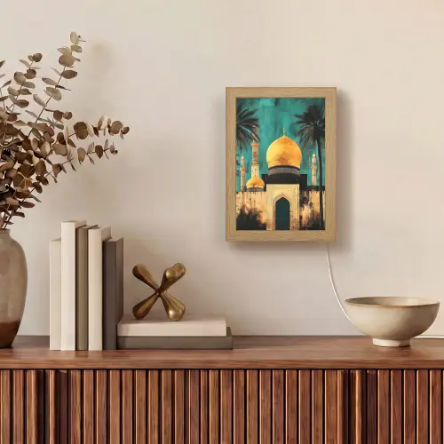 Moskee - Goud - Arabisch - Islamitische Light Box met kabel (Tafellamp) klein -sfeer2