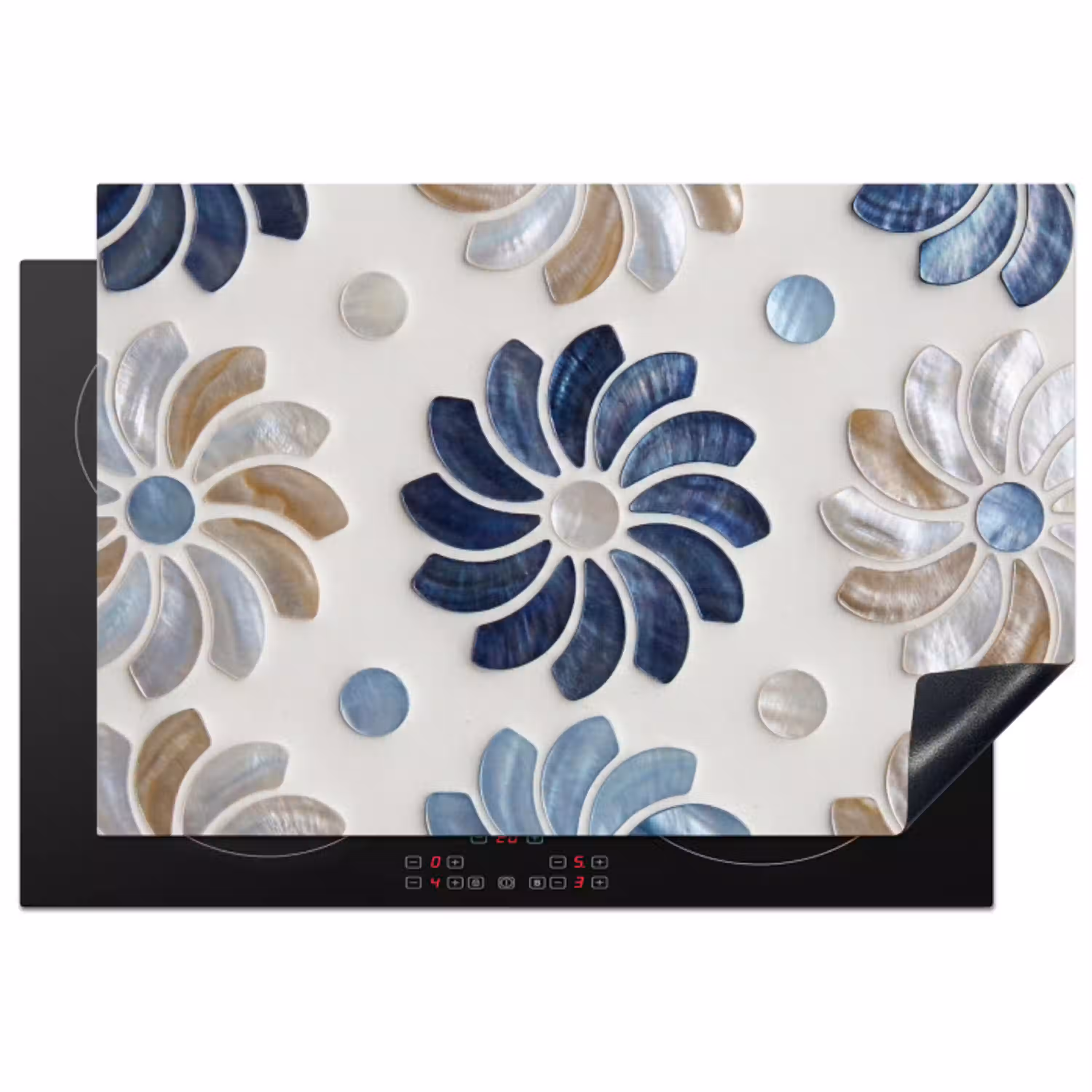 Bloemen - Parelmoer - Abstract - Patroon - Blauw Inductie beschermer vinyl 3mm klein -3d