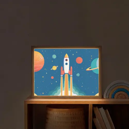 Raket - Planeten - Ruimte Light Box met batterij (Wandlamp kind) middel -sfeer1_kind
