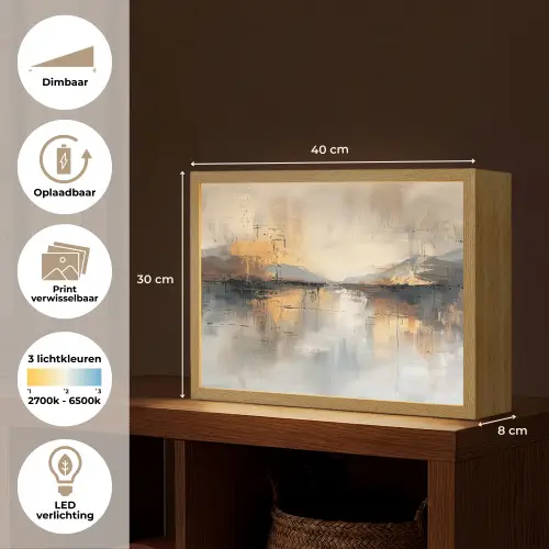 Abstract - Modern - Beige - Aesthetic - Goud Light Box met batterij (Wandlamp) middel -USP_websiteoverzichtNL