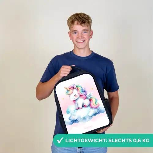 eenhoorn met regenboogmanen op een wolk Rugzak - Zwart middel -sfeer7_NL