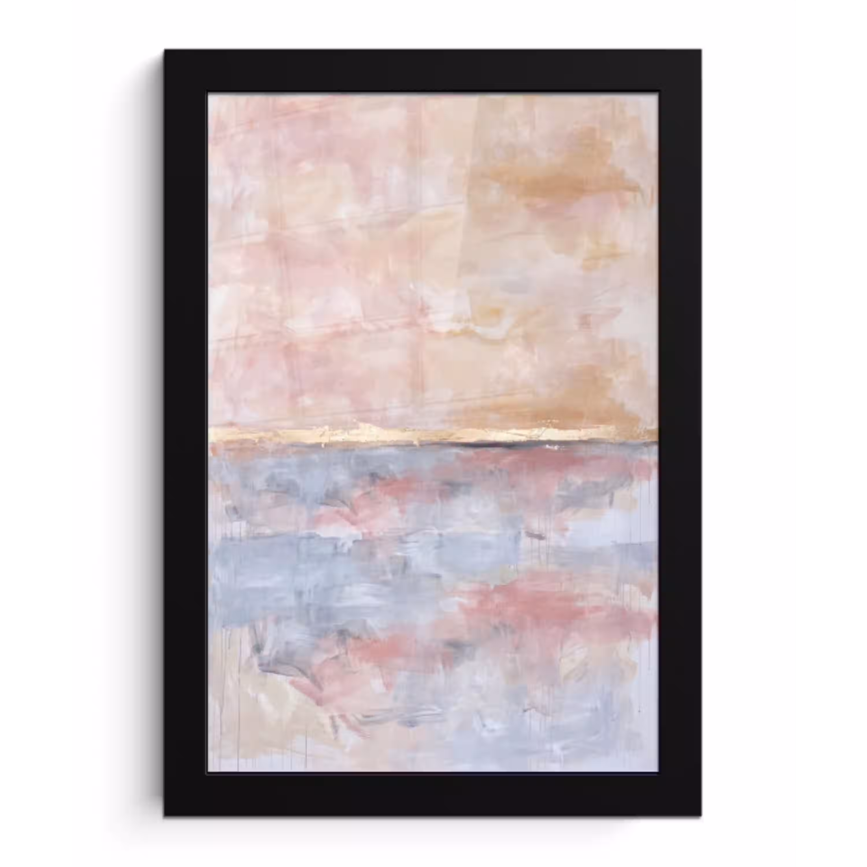 Abstract - Horizontaal - Kunst - Roze - Goud fotolijst zwart zonder passe partout klein -3d
