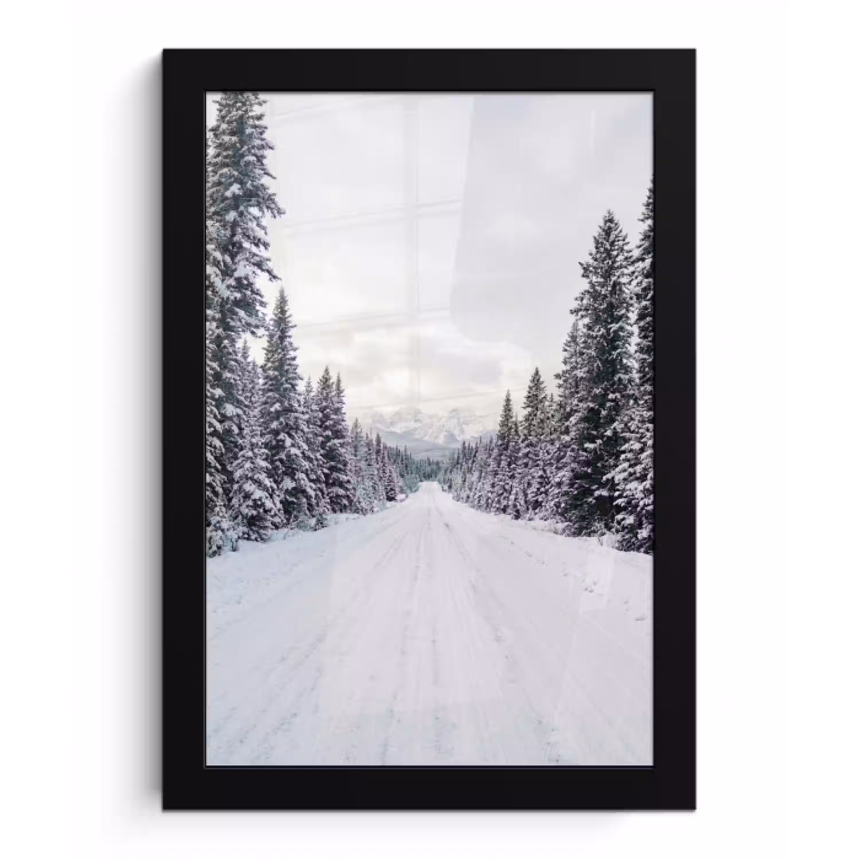 Weg - Sneeuw - Naaldbos - Winter - Avontuurlijk fotolijst zwart zonder passe partout klein -3d