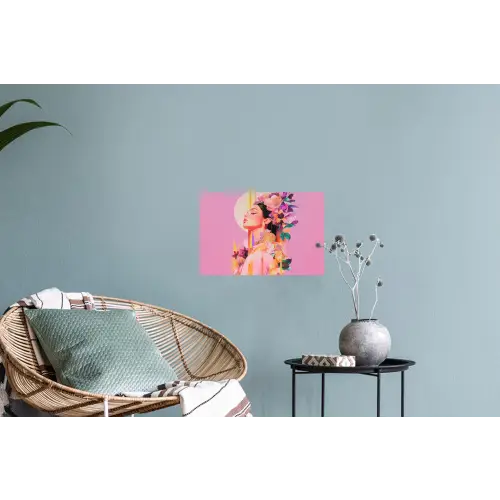 Vrouw - Bloemen - Paars - Abstract Muursticker klein -plant