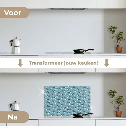 Klein - Oceaan - Walvis - Zeester keuken achterwand spatscherm klein 900 -voor_na_NL