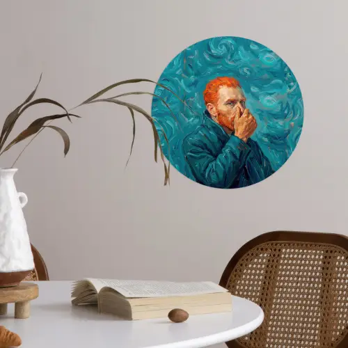 Portret - Klassiek - Blauw Wandcirkel behangsticker klein -sfeer3