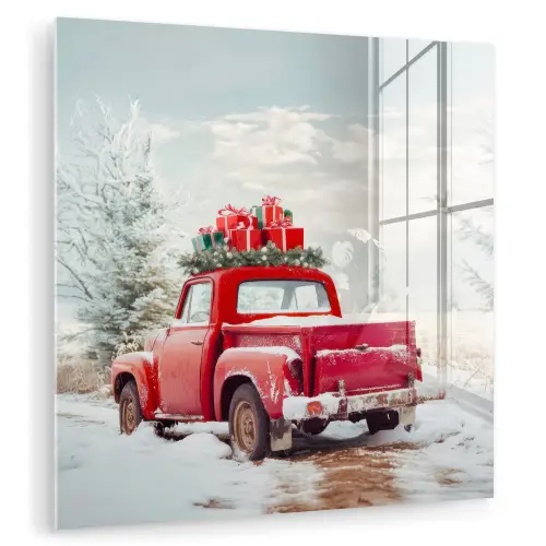 Auto - Rood - Cadeaus - Winter - Sneeuw - Kerst plexiglas 5mm klein -zzzproduct_nieuw