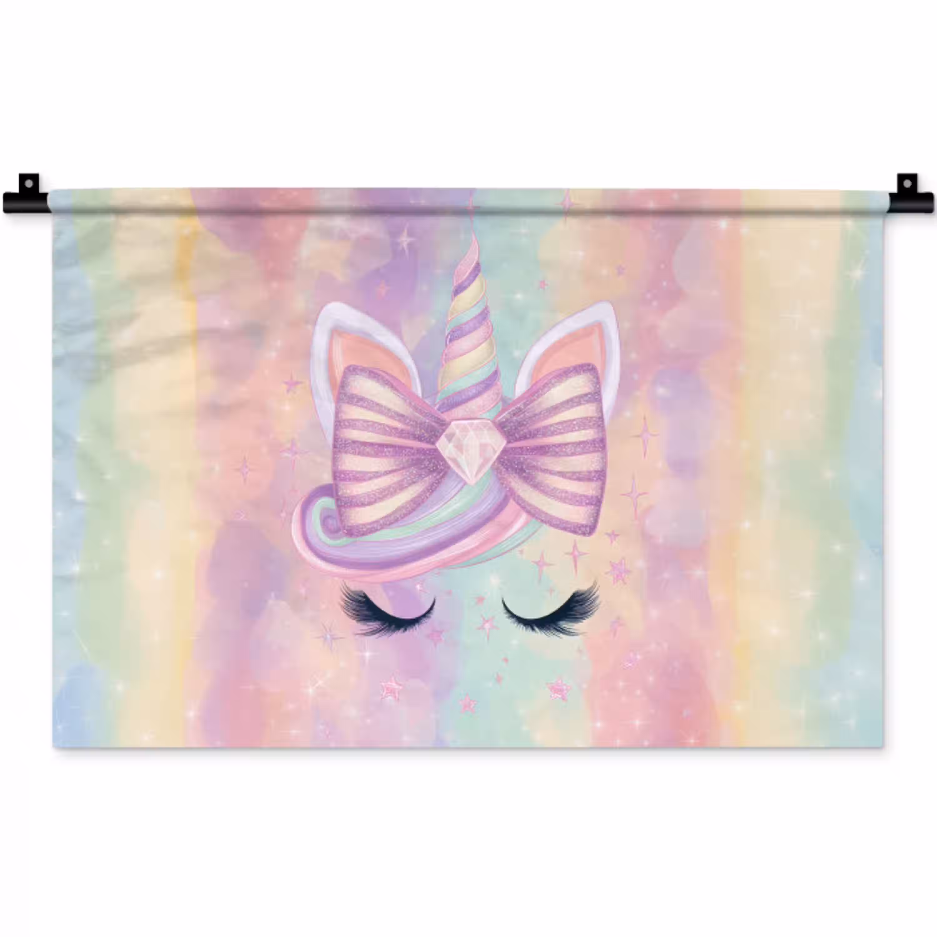 Eenhoorn - Glitters - Regenboog - Pastel Wandkleed katoen klein -zz3d