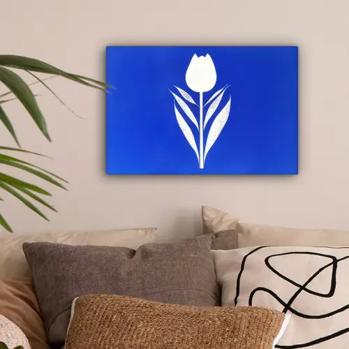 Tulp - Minimalistisch - Bladeren - Wit canvas 2cm klein -sfeer1