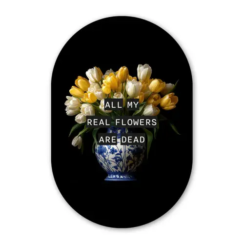 Quotes - Bloem - Tulp - Geel Wandcirkel Ovaal Glas middel -3d