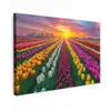 Tulpenveld - Zonsondergang - Kleurrijk Tuinposter op houten frame 2 cm dik klein -3d