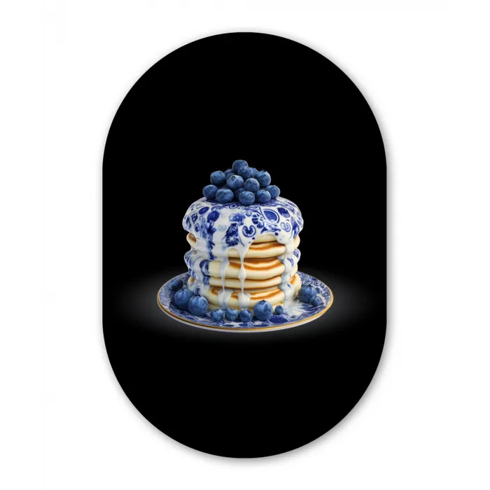 Pannenkoeken - Blauwe Bessen - Bord Wandcirkel Ovaal Glas middel -3d