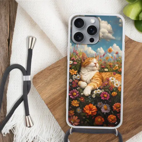 Kat - Bloemen - Ontspannen Hoesje iPhone 16 Pro Max met koord klein -sfeer4
