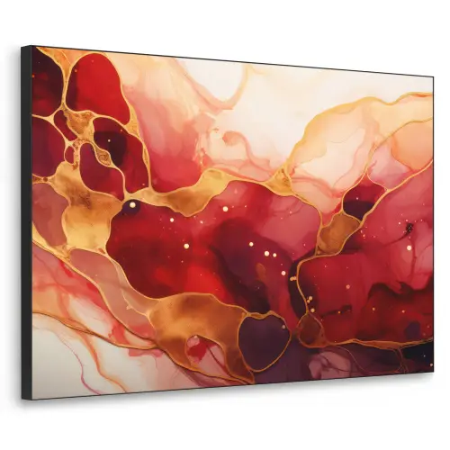 Marmer - Rood - Goud - Modern - Abstract Textielframe zwart klein -3d