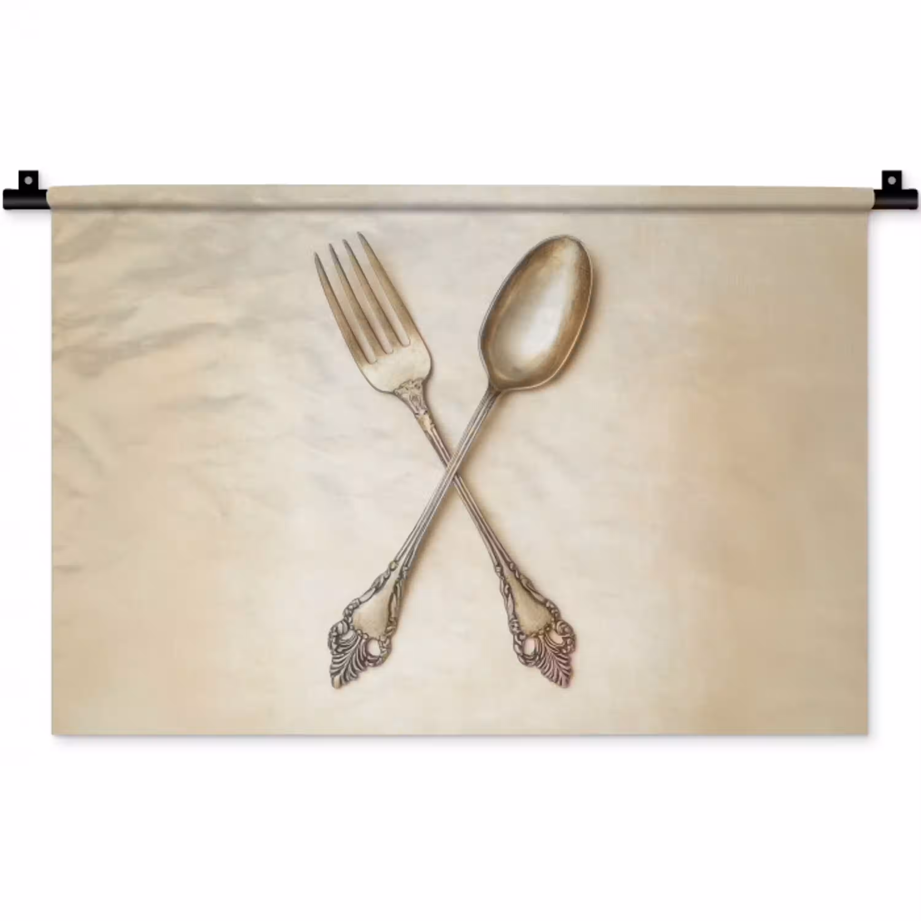 Beige - Vintage - Bestek Wandkleed katoen klein -zz3d