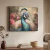 Pauw - Vogel - Bloemen - Planten - Pauwenveren Textielframe - compleet frame klein -sfeer3