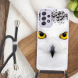Sneeuwuil - Portret - Geel Hoesje Samsung Galaxy A52 5G met koord klein -sfeer4
