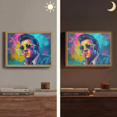 Portret - Sigaret - Kleurrijk - Bril Light Box met batterij (Wandlamp) middel -sfeer3