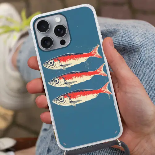 Vissen - Rood - Blauw Hoesje iPhone 16 Pro Max met koord klein -sfeer3