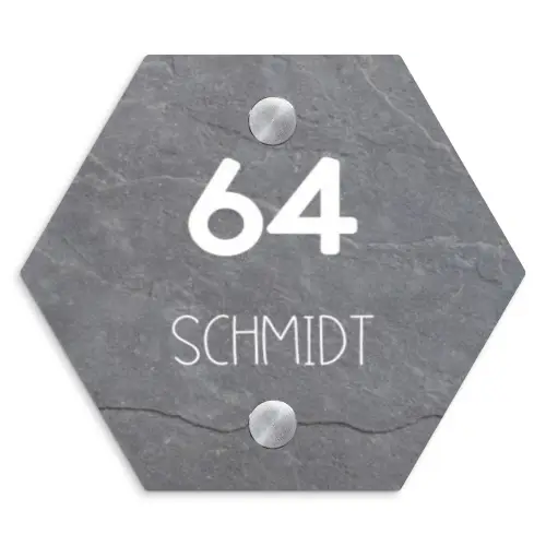 Grijze natuursteen - Modern Naambord Hexagon klein -3d