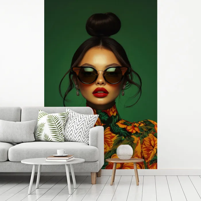 Vrouw - Groen - Modern - Bril - Abstract fotobehang vinyl groot -woonkamer