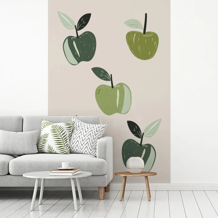 Appels - Groen - Illustratie - Bladeren fotobehang vinyl groot -woonkamer