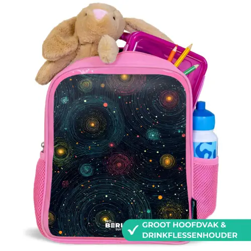Sterren - Planeten - Kleurrijk Kinderrugzak - Roze middel -inhoud_NL