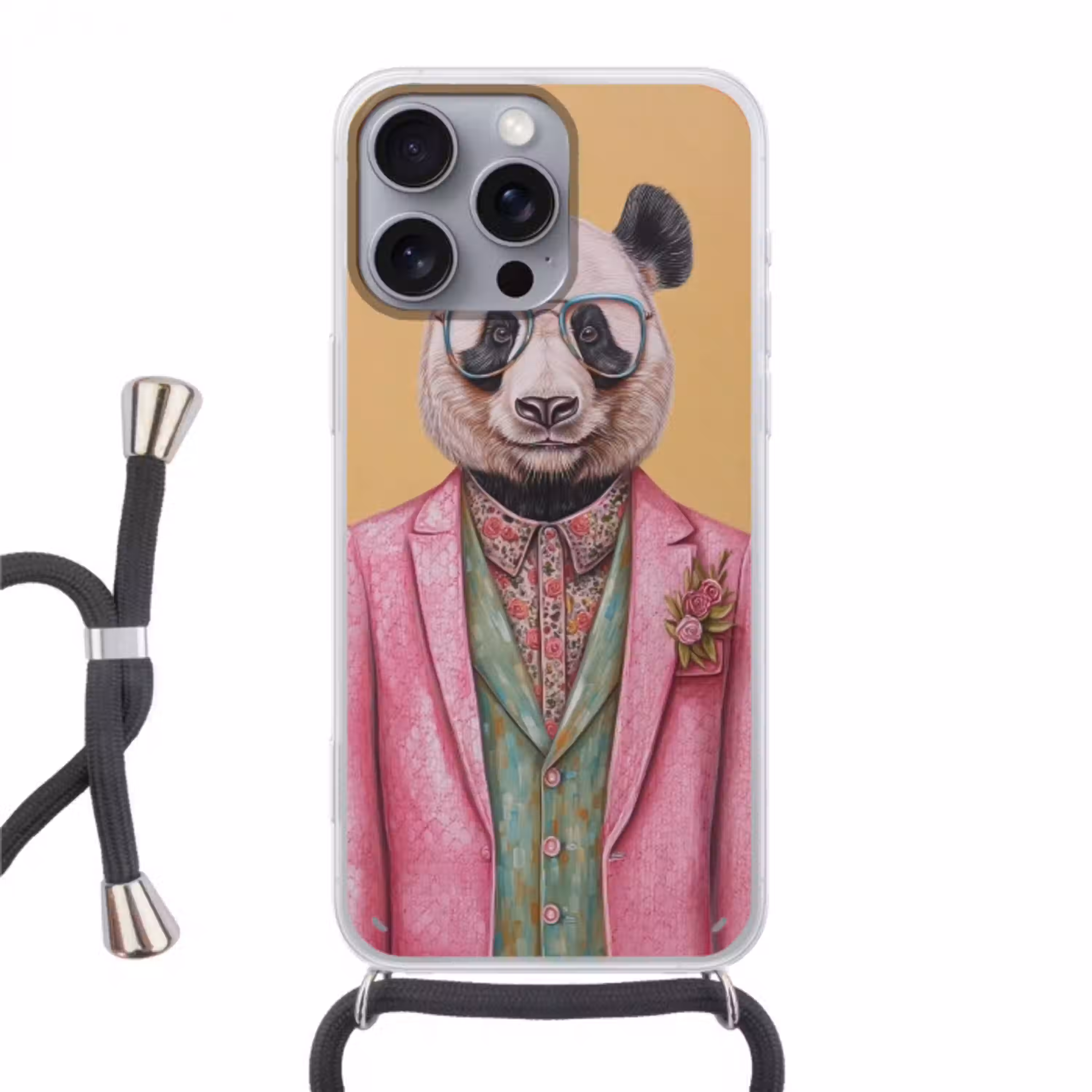 Panda - Pak - Zonnebril - Blauw Hoesje iPhone 16 Pro Max met koord klein -3d