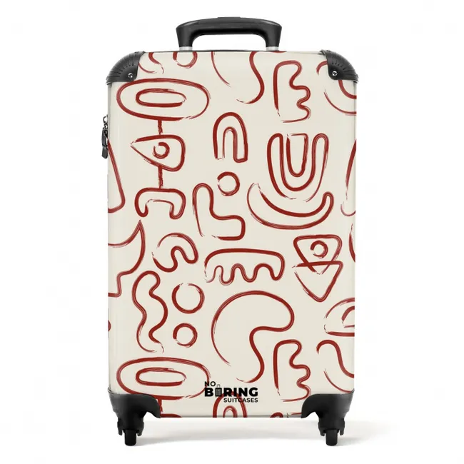 Donkerrode abstracte vormen op beige NBS - Handbagage koffer - Volwassenen Unisex middel -productfoto_recht