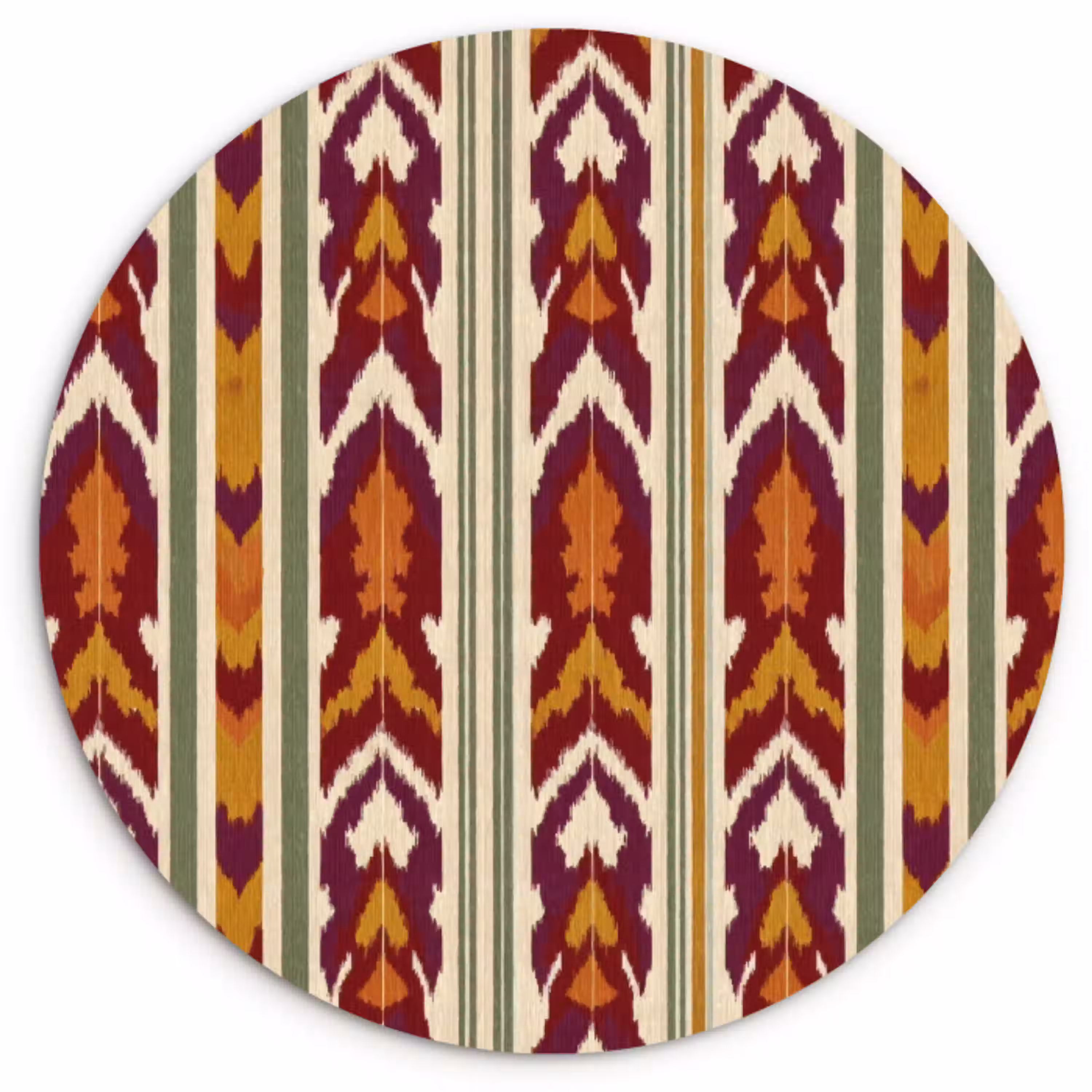 Ikat - Bordeauxrood - Etnisch - Patroon Wandcirkel kunststof plaat 5mm dik klein 188 -3d
