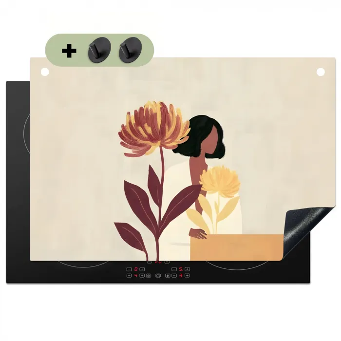 Vrouw - Minimalistisch - Bloem Inductie beschemer met haakjes klein -3d