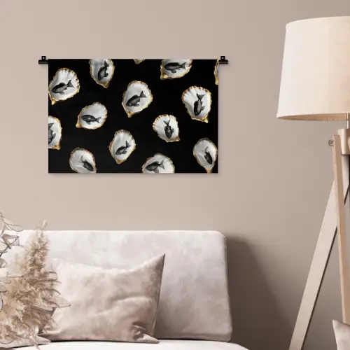 Oesters - Zwart - Vissen - Goud Wandkleed katoen klein -sfeer4