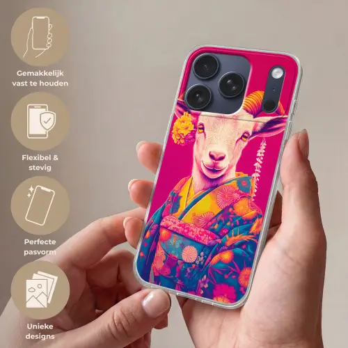 Geit - Hoorns - Kimono - Kleurrijk Telefoonhoesje iPhone 17 Pro klein -sfeer3_NL
