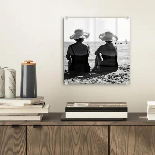 Vrouwen - Zonnehoed - Strand - Zwart - Wit plexiglas 5mm klein -sfeer1