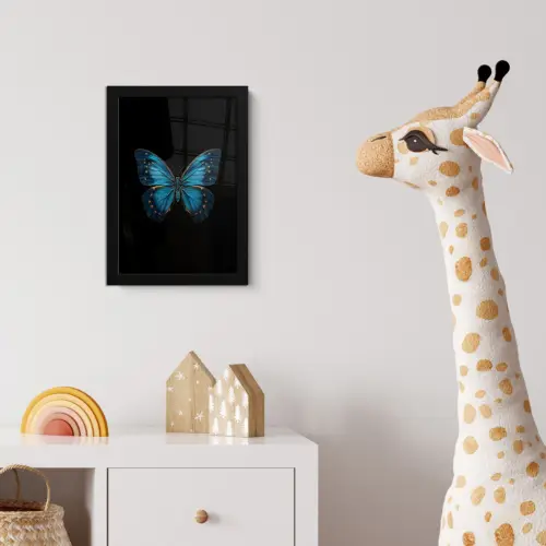 Vlinder - Blauw - Contrast fotolijst zwart zonder passe partout klein -usfeer4_kinderkamer